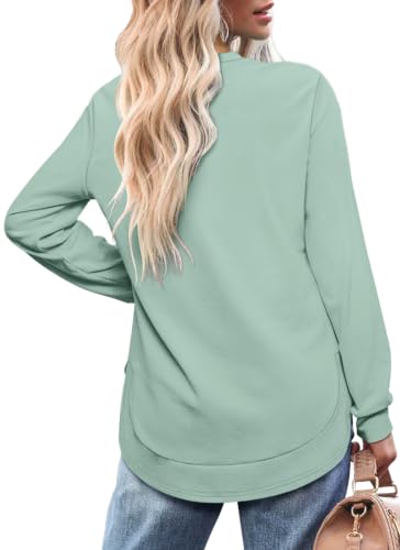 Image of OFEEFAN Womens Sweatshirt Crewneck Long Sleeve Shirts High Low Tops Curved Hem