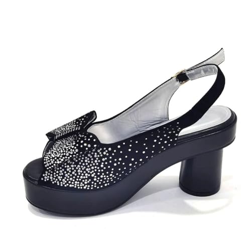 Chaussures à talons carrés et sac de luxe ornés de strass