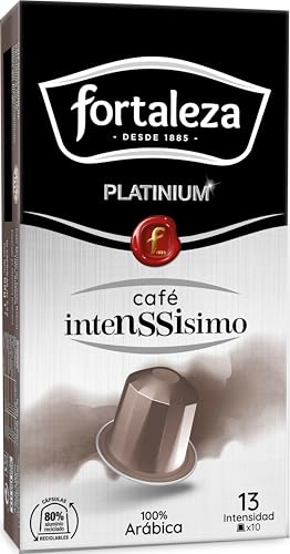 Café Fortaleza Platinium - Cápsulas Compatibles con Nespresso, de Aluminio, Sabor Intenssisimo, Especial Café Espresso, 100% Arábica, Pack 8x10 - Total 80 uds