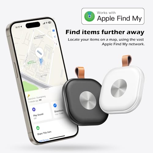 Smart Bluetooth Tracker,Key Finder,Item Locator Works with Apple Find My (iOS Only),Tracking Tag for Pets,Luggage,Keys,Bags,Wallets, Anti-Lost Without Monthly fees,Waterproof(Black,1-Pack)