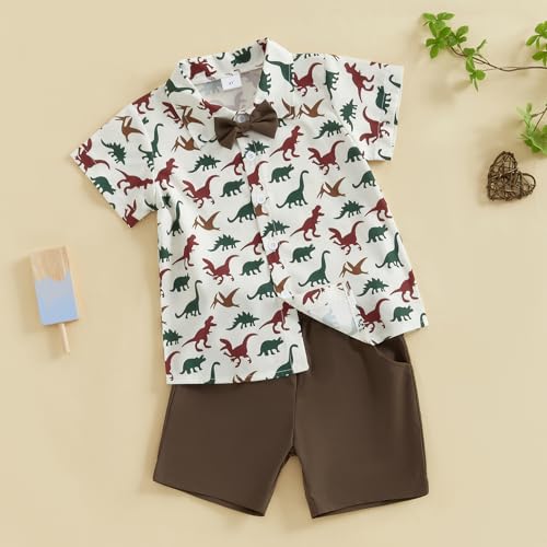 Image of Owl's-Yard Baby Boy Easter Outfits Rabbit Carrot Short Sleeve Button Down Shirts and Solid Color Shorts 2 Pcs Summer Set