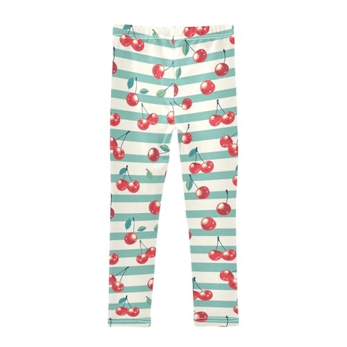 Wusikd Cherries Girls' Leggings Toddler Doodles Stripes Green Kids Yoga Pants Dance Active Tights 4T2