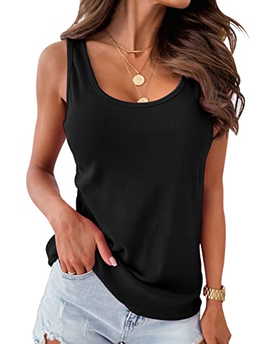 Ebifin Womens Scoop Neck Ribbed Tank Tops Summer Sleeveless Basic Cami Shirts Black #TOP14
