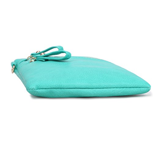 Solene Women's Faux Leather Organizer Multi Zipper Pockets Handbag With Detachable Wristlet Crossbody Bag-Wu002(Turquoise) #TOP5