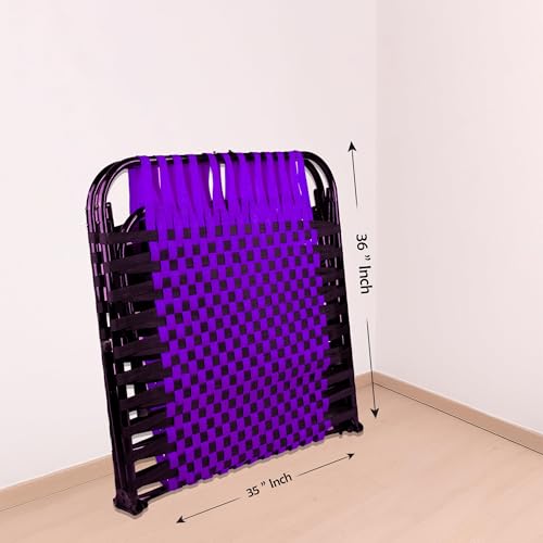 Image of Casa Copenhagen, Portable Single Folding Bed Heavy Duty Metal Cot Khat for Sleeping Bed Space Saving Design Sturdy Synthetic Niwar feet - Purple & Black
