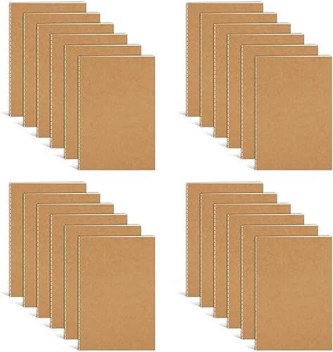 DWIYITTN Lot de 24 Petit Cahier, 13 x 9 cm Petit Carnet de Notes de Poche à Couverture Kraft, 36 Ligné Pages Mini Bloc Note pour Voyage Bureau Agenda L'école L'écriture, Brun