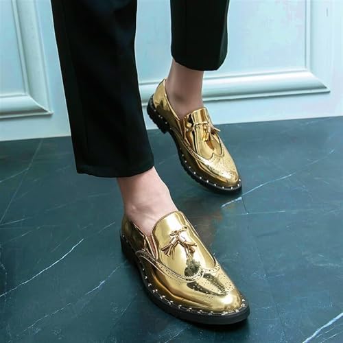 Men's Penny Loafers Tassel Wingtip Slip On Loafers Patent Leather Casual Chunky Heel Dress Shoes for Party Wedding Prom4