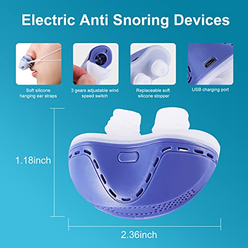 Anti Snoring Devices, Portable Electric Snoring Solution, 3-Level Variable Speed Double Eddy Current Nose Plugs Nasal Dilator, with Fixing Strap