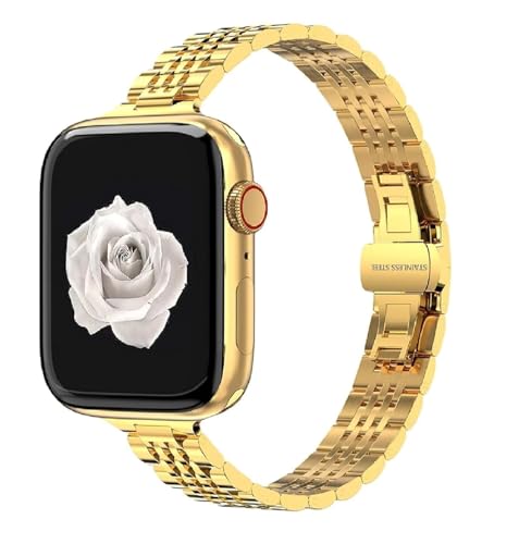 Image of Slim Metal Band Compatible with Apple Watch Straps 49mm 46mm 45mm 44mm 42mm, Stainless Steel Chain Strap for Women iWatch Strap Series 10 9 8 7 6 5 4 SE Ultra 2 1 [WATCH NOT INCLUDED]