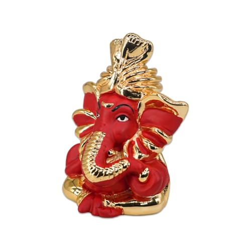 Image of Gold Plated Umaputra Ganesha | Ganpati Idol for Car Dashboard, Office Desk & Home Temple | Prosperity & Protection| Travel-Friendly Ganpati | Height 3 Inch