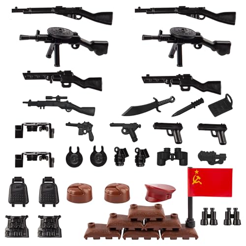 Image of Military Weapons Pack 33 Pcs Soviet Accessories Kits Toys, Army Equipment Gear WW2 Guns for Boys 6+, Compatible with Mini Figure of Major Brand