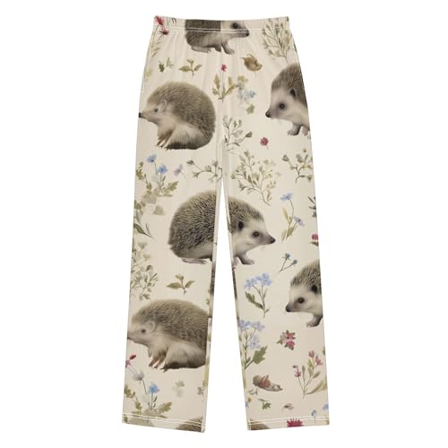 ZZXXB Hedgehog with Leaves Pirnt Boys Long Pants Soft Trousers Elastic Waist Kids Lounge Bottoms with Pockets S-XL