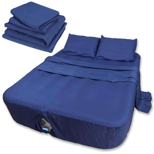 Air Mattress Sheet Set Kids Size- 3 Pieces Soft & Breathable Deep Pocket Sheets Set for 16-24 Inch Inflatable Bed with Flat Sheet Fitted Sheet and Pillowcase Ideal for Camping RV Guest Room Blue