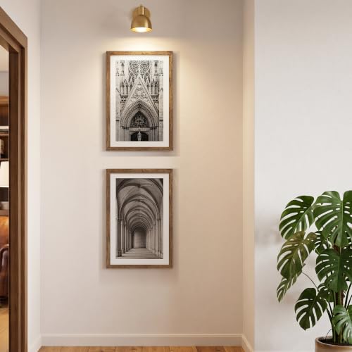 Image of upsimples 11x17 Picture Frame, Display Pictures 9x15 with Mat or 11 x 17 Without, Wall Hanging Poster Frames, Rustic Brown, 1 Pack