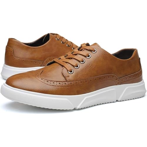 Men's Genuine Leather Wingtip Oxford Shoes Business Casual Anti-Slip Lace-Up Dress Shoes