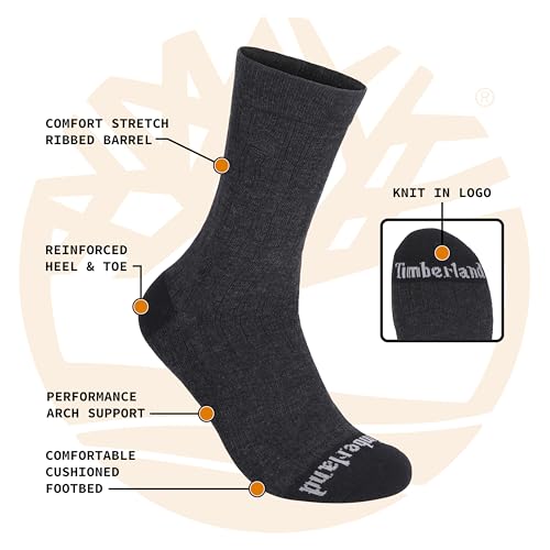 Timberland Mens Socks for Sports, Crew Socks, Sorbtek Moisture Control, Arch Support, Padded Cushion, Drop Needle Stitching2