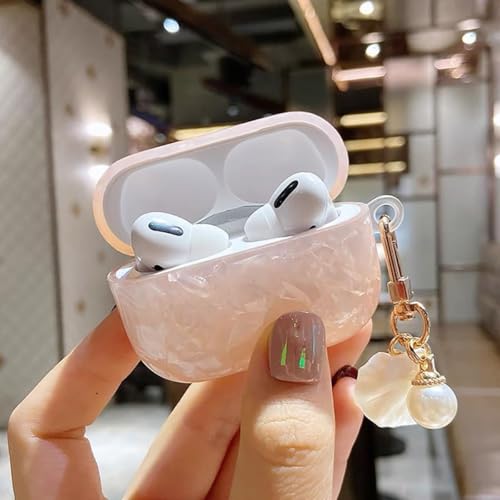 Image of OTOPO for Cute Airpods Pro 3 Gen Case Girl Women 2025 with Cleaner Kit, Glitter Shell Pattern Apple iPod Pro 3rd Generation Protective Cover Skin with Pearl Shell Keychain, Pink