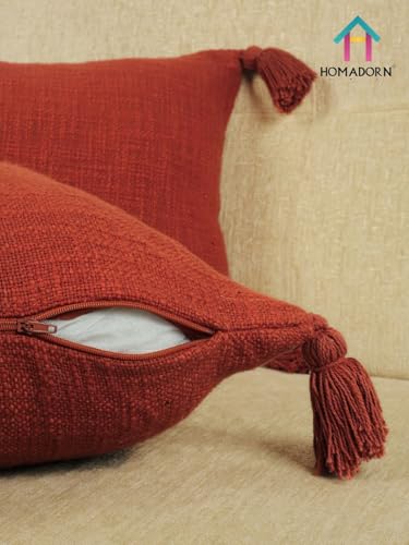 Image of HOMADORN Luxury Cotton Handmade Decorative Boho Throw Pillow Covers with Tassels for Sofa Couch Living Room Indoor Outdoor Chair Car Farmhouse (16X16 INCHES (Square), Rust (Pack of 2))
