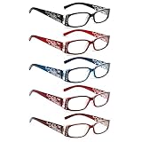 SIGVAN 5 Pack Spring Hinge Reading Glasses Rectangular Fashion Quality Readers for Men and Women (5 colors, 2.75, multiplier_x)