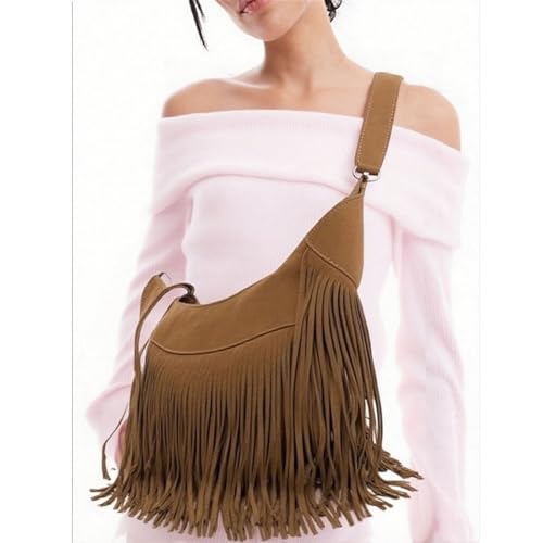 Image of Fringe Hobo Bags for Women - Vintage Suede Tassel Hippie Crossbody Bag Western Purse Cowgirl Purses Tassel Shoulder Bag