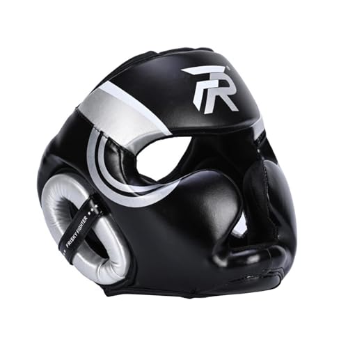 QSTDGVPW Casco de Boxeo, Protección para La Frente Y Los Oídos, Transpirable, Ajustable, Protección Facial Completa para Taekwondo MMA, Niños Y Niñas, Plata M
