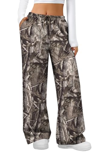 LYHIPSS Camo Sweatpants Women Baggy Wide Leg Lounge Casual Pajama Pants Brown Camo S