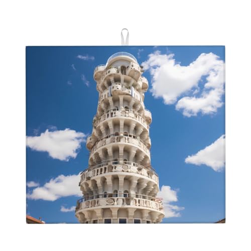 WZYWHJ Tapete de secado impreso de torre inclinada de Pisa para cocina: hecho de esponja absorbente de agua, con cordón para colgar, 45,7 x 40,6 cm