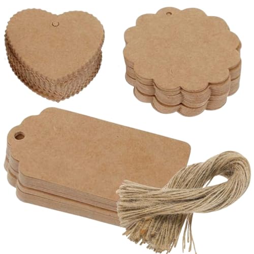 Image of CVANU Writable Brown Gifts Tag Multi-Purpose Blank Hanging Tags with Jute Strong Twine for Wedding| Parties| Craft Decoration (6x6cm) (450pcs)