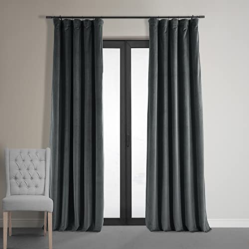 HPD Half Price Drapes Signature Velvet Thermal Blackout Curtains for Living Room 84 Inch Long (1 Panel) Rod Pocket Insulated Blackout Curtains for Bedroom Window Curtains, 50W x 84L, Natural Grey