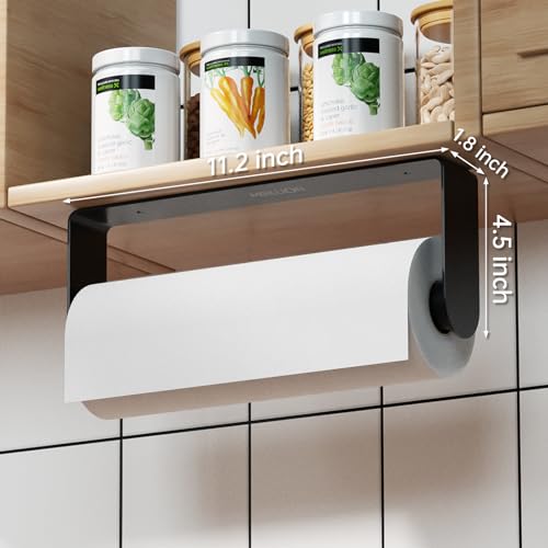 Image of Mbillion Matte Black SUS304 Paper Towel Holder | Wall mounte and self-adhesive under cabinet paper towel rack, premium stainless steel for kitchen