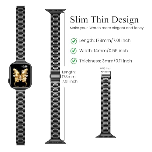 Image of STIROLL Thin Replacement Band Compatible for Apple Watch 38mm 40mm 41mm 42mm(Series 11 10), Stainless Steel Metal Wristband Women Men for iWatch Ultra SE Series 9 8 7 6 5 4 3 2 1, Black