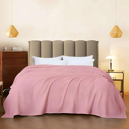 Image of Super Soft & Breathable 100% Microfiber Waffle Blanket - Throw Blanket and Quilt for Bed & Sofa Cal King(72x84) Size - Blush Pink
