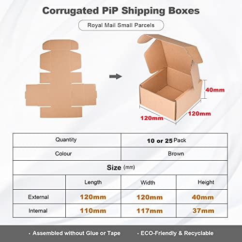 Klein Versandkartons 120x120x40mm Maxibriefkartons für Postversand, Braune Verpackungskartons für Geschäft, Aufbewahrung aus Wellpappe(25 Stück)
