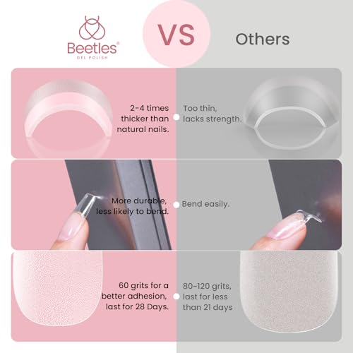 Image of Beetles Gel Nail Tips Etch-X, Square Short, 576Pcs 12 Sizes, Pre-Shaped Half Matte Full Cover Soft Acrylic False Nail Tips Easy DIY Press On Nail Extension Manicure Salon Gift for Women