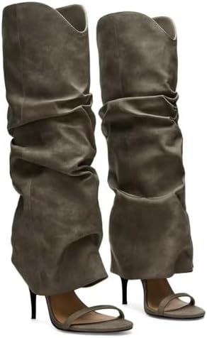 Agodor Slouchy Knee High Boots for Women Slouched Ruched Stiletto...