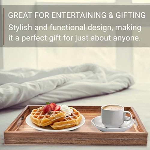 Image of Decor Square Shape Wooden Serving Tray, 12 x 8 x 2 Inch, 1 Pcs, Brown