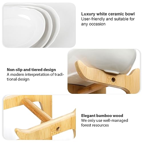 SEVEN SPARTA 3 Tier Fruit Bowl for Kitchen Counter (PLUS edition) / Ceramic Serving Bowls with Bamboo Stand/Big Size Tiered Fruit Basket for Fruit Vegetable Storage, Dessert, Salad Buffet Server - Image 7