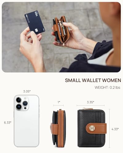 Small Wallet Women RFID Blocking Bifold Card Holder Leather Wallets with Zipper Coin Pocket,Black Brown3