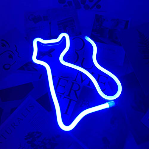 Lámpara de neón con forma de gato, luz de noche azul miniatura 3
