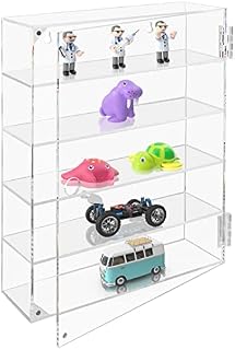 BELLE VOUS 5-Tier Clear Acrylic Wall Display Case - 27.5 x 7.5 x 35.7cm/10.83 x 2.95 x 14 Inches - Mounted Cabinet Storage Organiser Rack with 5 Shelves for Shot Glasses, Figurines & Rock Collection