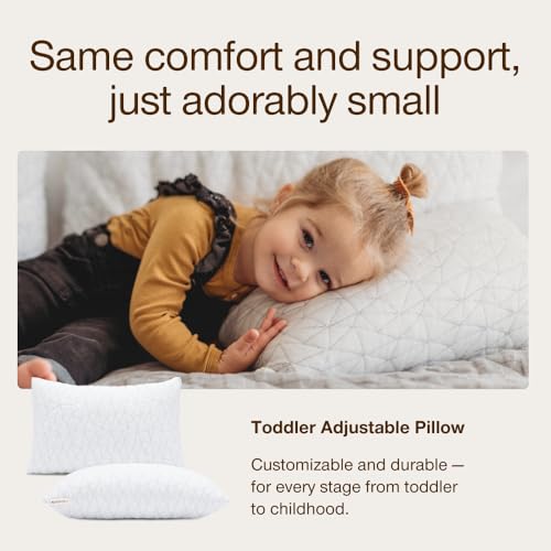 Image of Coop Home Goods Original Adjustable Toddler Pillow and Ultra-Tech Waterproof Protector White Bundle, Breathable Mini Pillow for Kids with Adjustable Support and Premium Memory Foam