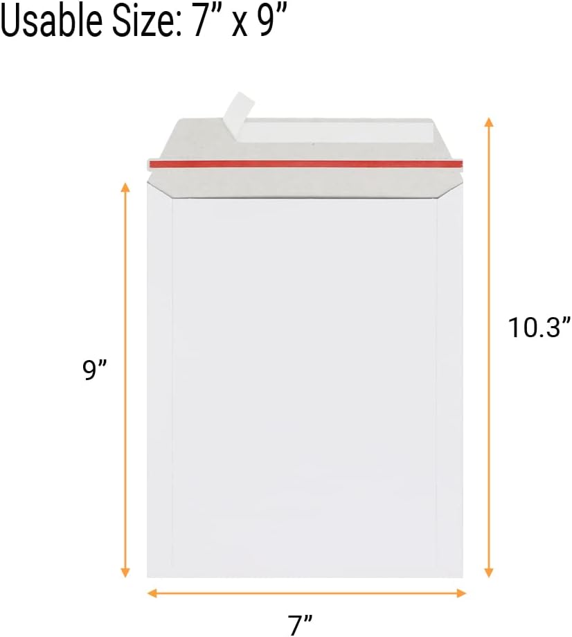 100 Pack 7x9 inch Rigid Mailer Self Seal Photo Document Mailers, Stay Flat White Cardboard Shipping Envelopes White Photography Mailers for CD, Photos, Document - Image 2