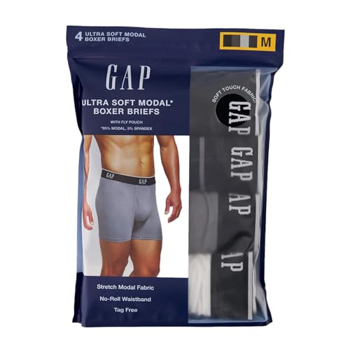 GAP Men's Underwear, Ultra Soft Modal Fabric with Fly Pouch Boxer Brief for Men, 4-Pack3