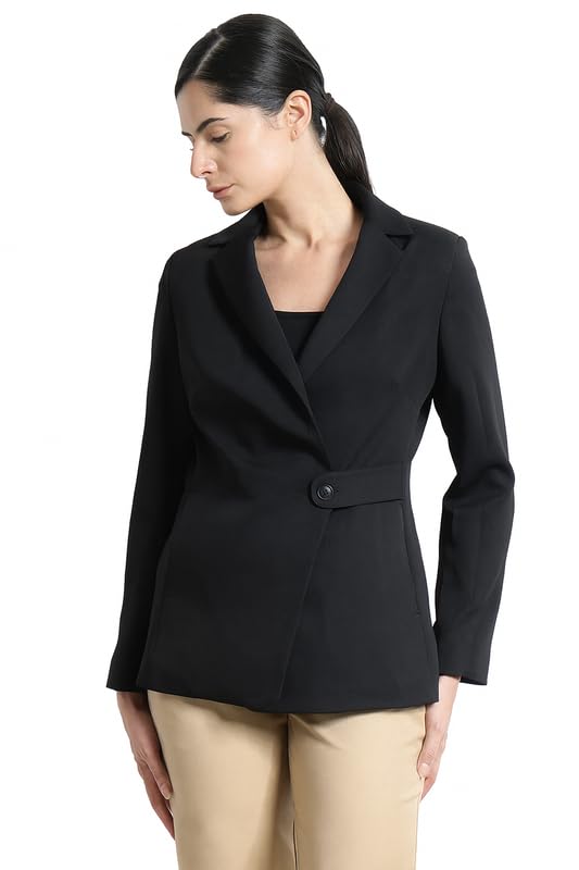 fablestreet Women's Single Breasted Blazer - Black-picture-42