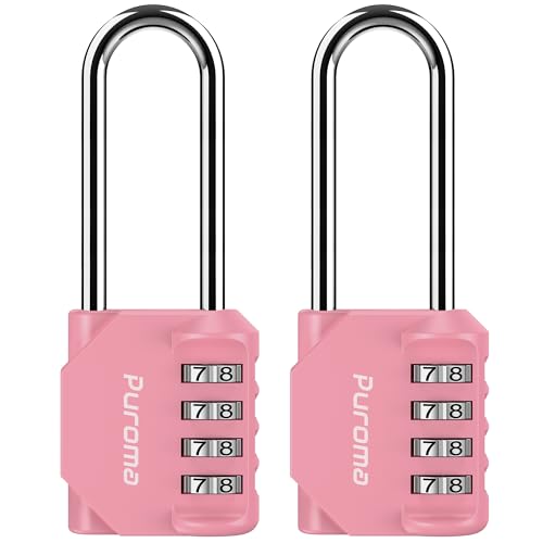 Puroma 2 Pack 2.6 Inch Long Shackle Combination Lock 4 Digit Outdoor Waterproof Padlock for Hasp Locker Lock, Sports Locker, Fence, Gate, Toolbox, Case, Hasp Storage, Cabinets (Rose Pink)