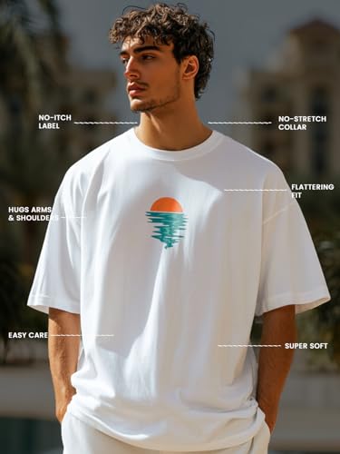 Image of Nobero Men's Oversized Graphic T-Shirt for Men | Soft Cotton | Drop Shoulder Relaxed Fit | Printed Casual Tshirt for Men
