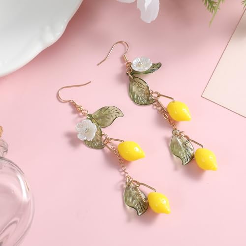 Lemon Earrings for Women, Yellow Dainty Lemon Drop Dangle Earrings Unique Fun Fruit Earring Cute Fruit Flower Studs Hook Earring Thanksgiving Birthday Christmas Jewelry Gift3