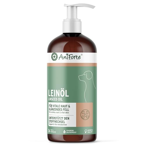 AniForte Aceite de linaza para Perros 1 litro - Aceite prensado en frío, Nativo, Rico en ácidos grasos Omega 3 y 6 para Perros como suplemento