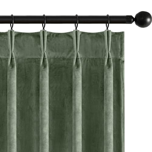 Image of MIULEE Sage Green Velvet Curtains 108 inches Long, Pinch Pleated Blackout Drapes with Hooks, Thermal Insulated Pinch Pleat Panels for Bedroom Living Room, 2 Panels