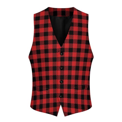 Red and Black Lumberjack Buffalo Plaid Funny Men's Formal Suit Vest Casual Business Dress Waistcoat Printed Vest Slim Fit3